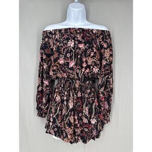 Free People Romper Womens XS Black Floral Cottagecore Off Shoulder Boho Bohemian